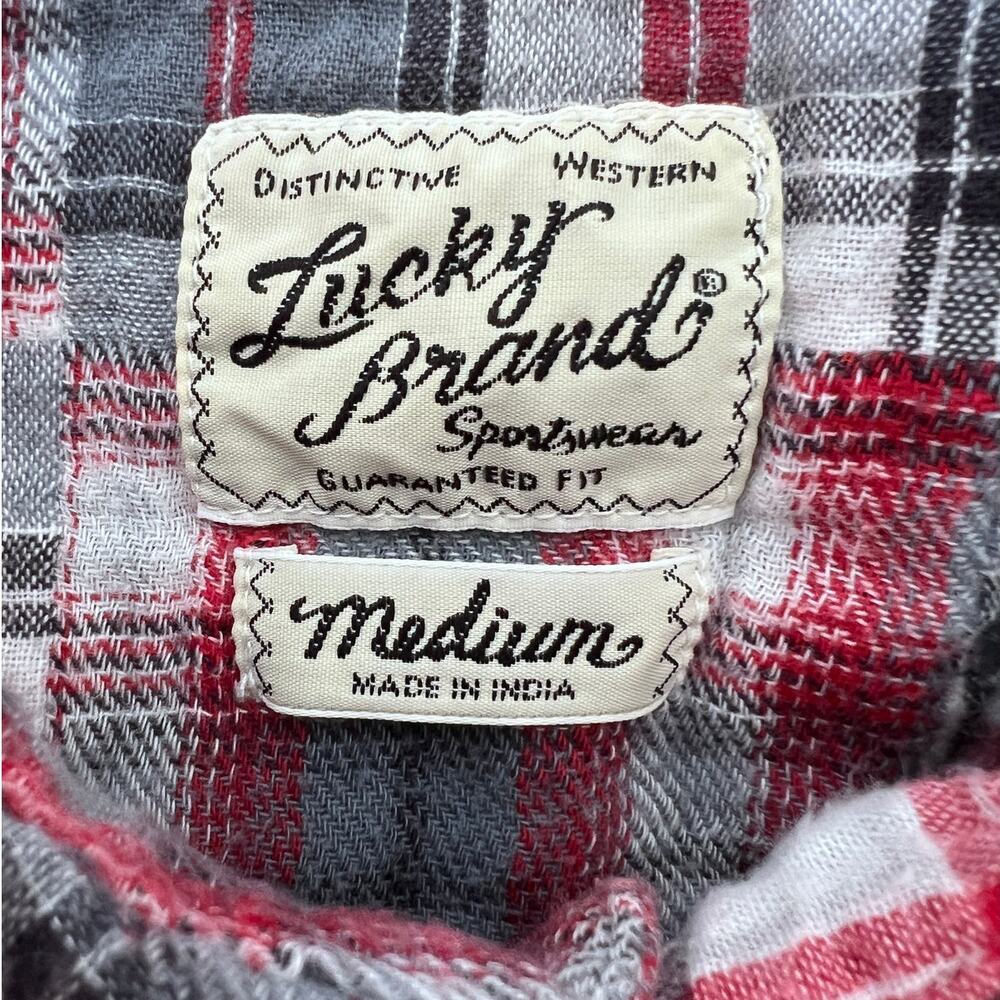 Lucky Brand Red/Gray Long Sleeve Casual Pearl Button Up Flannel Shirt- M - Picture 3 of 8